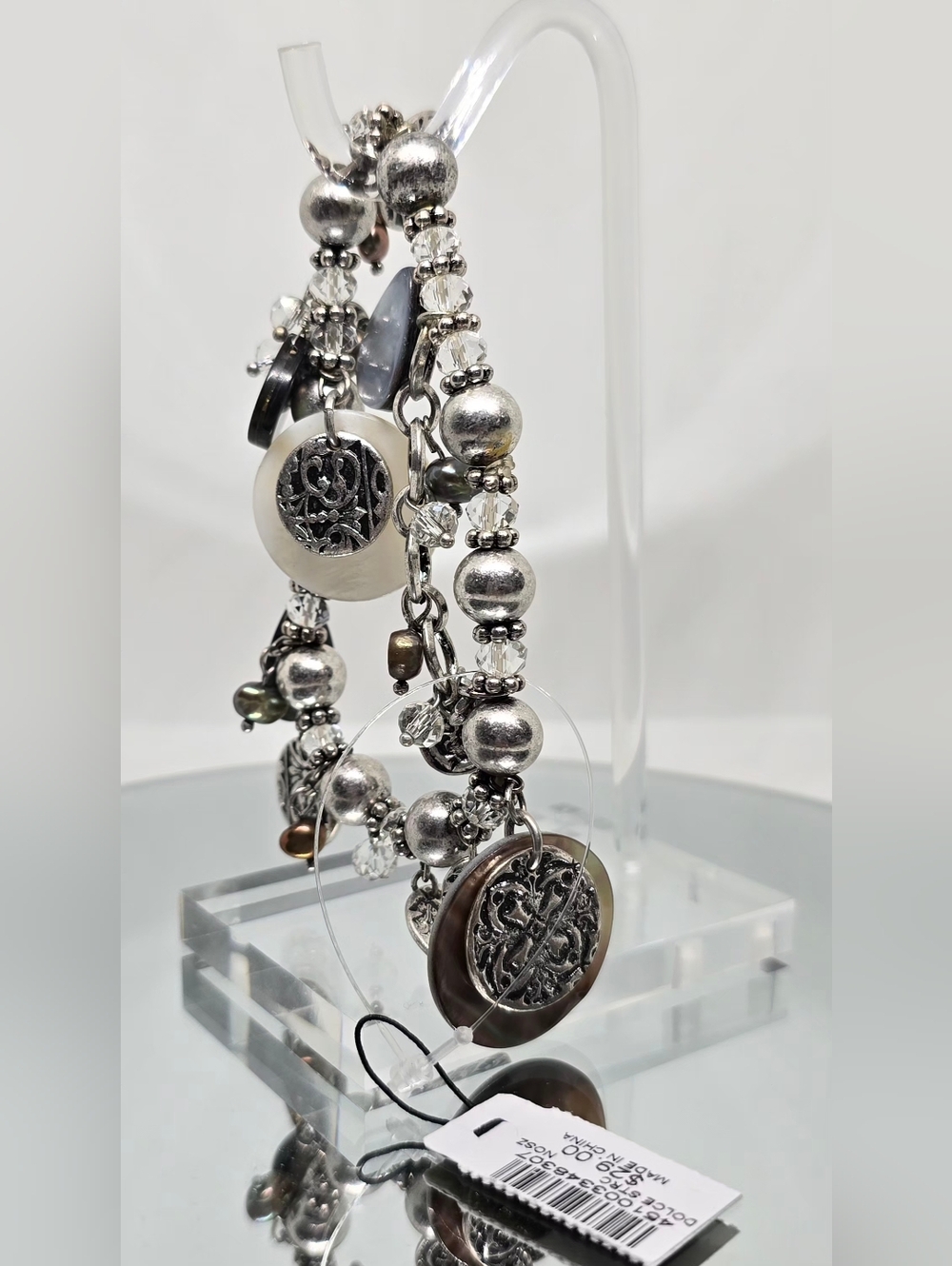 Chico's Silver-Tone Mother-of-Pearl Charm Stretch Bracelet - Picture 2 of 4
